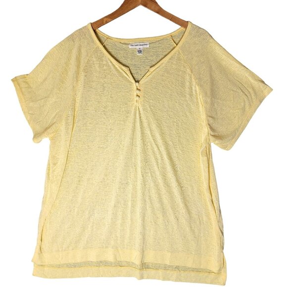 New York Laundry Modal Vneck Tshirt Sz 3X Pullover Colorful Yellow Semi Sheer - Picture 1 of 8